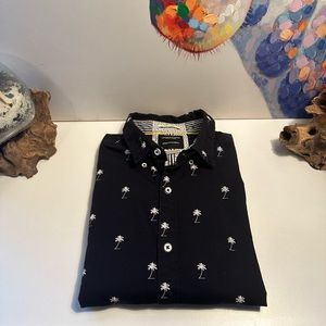 Denim and Flower Palm Tree Button Down Shirt